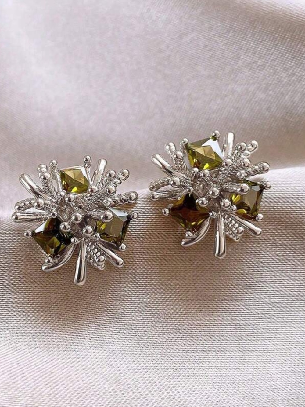 OVO Olive Crystal Burst Floral Stud Earrings